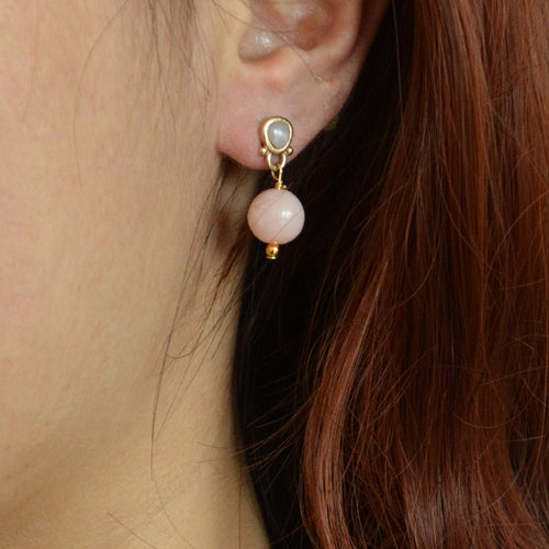 Pink Opal Golden Drop Post Earrings - Barse Jewelry