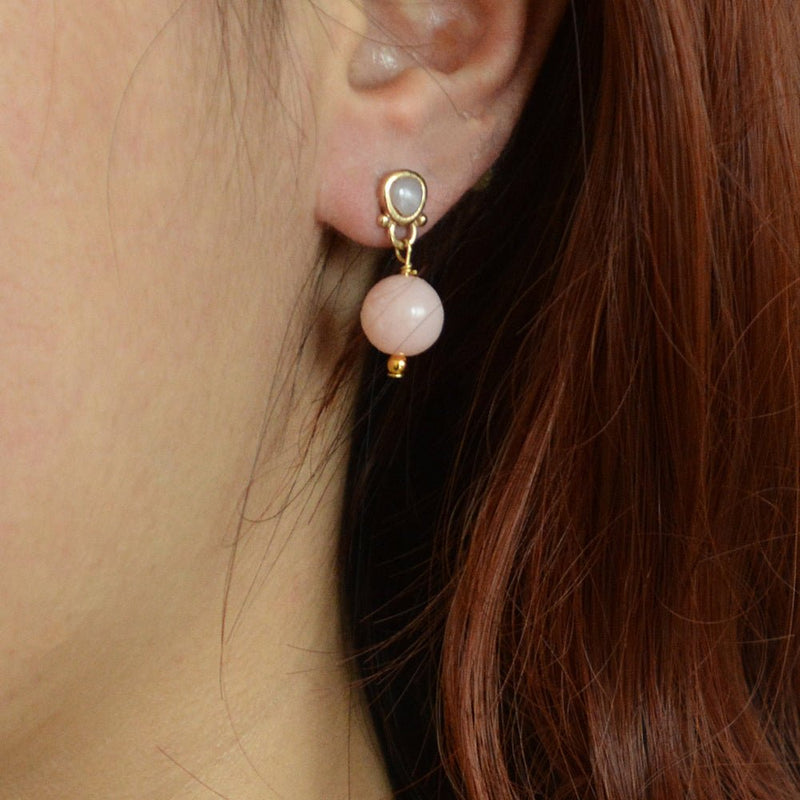 Pink Opal Golden Drop Post Earrings - Barse Jewelry