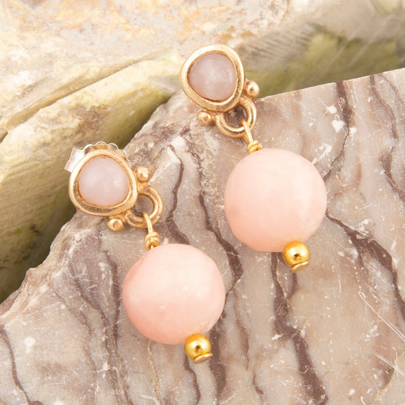 Pink Opal Golden Drop Post Earrings - Barse Jewelry