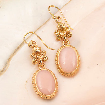Pink Opal Golden Lotus Drop Earrings - Barse Jewelry