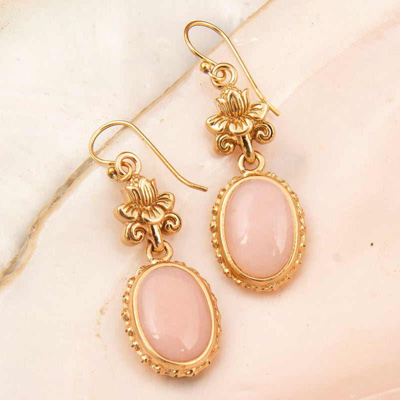 Pink Opal Golden Lotus Drop Earrings - Barse Jewelry