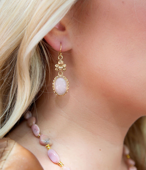 Pink Opal Golden Lotus Drop Earrings - Barse Jewelry