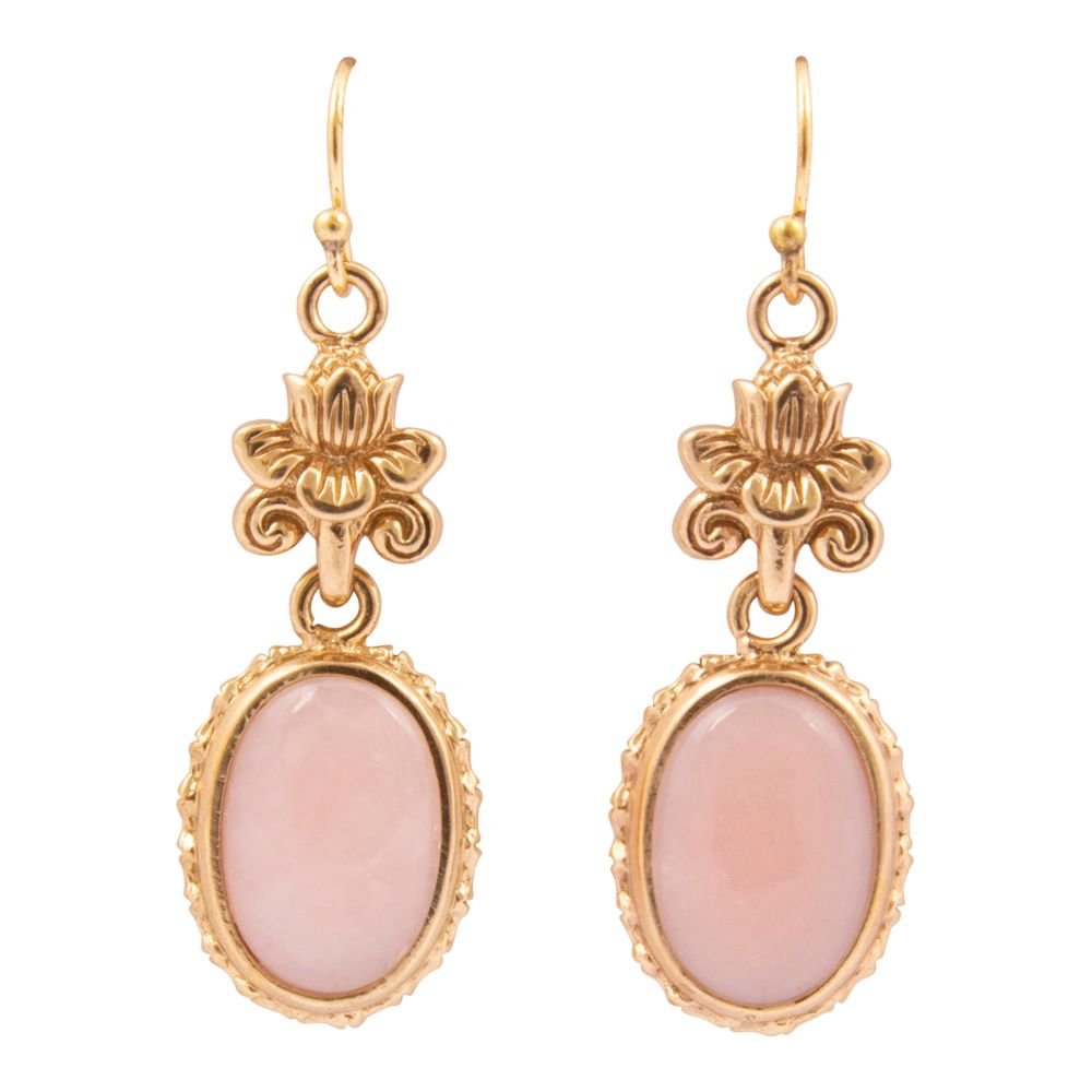 Pink Opal Golden Lotus Drop Earrings - Barse Jewelry
