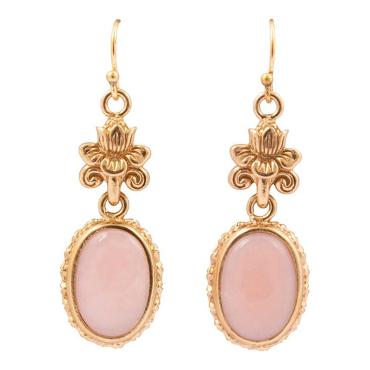 Pink Opal Golden Lotus Drop Earrings