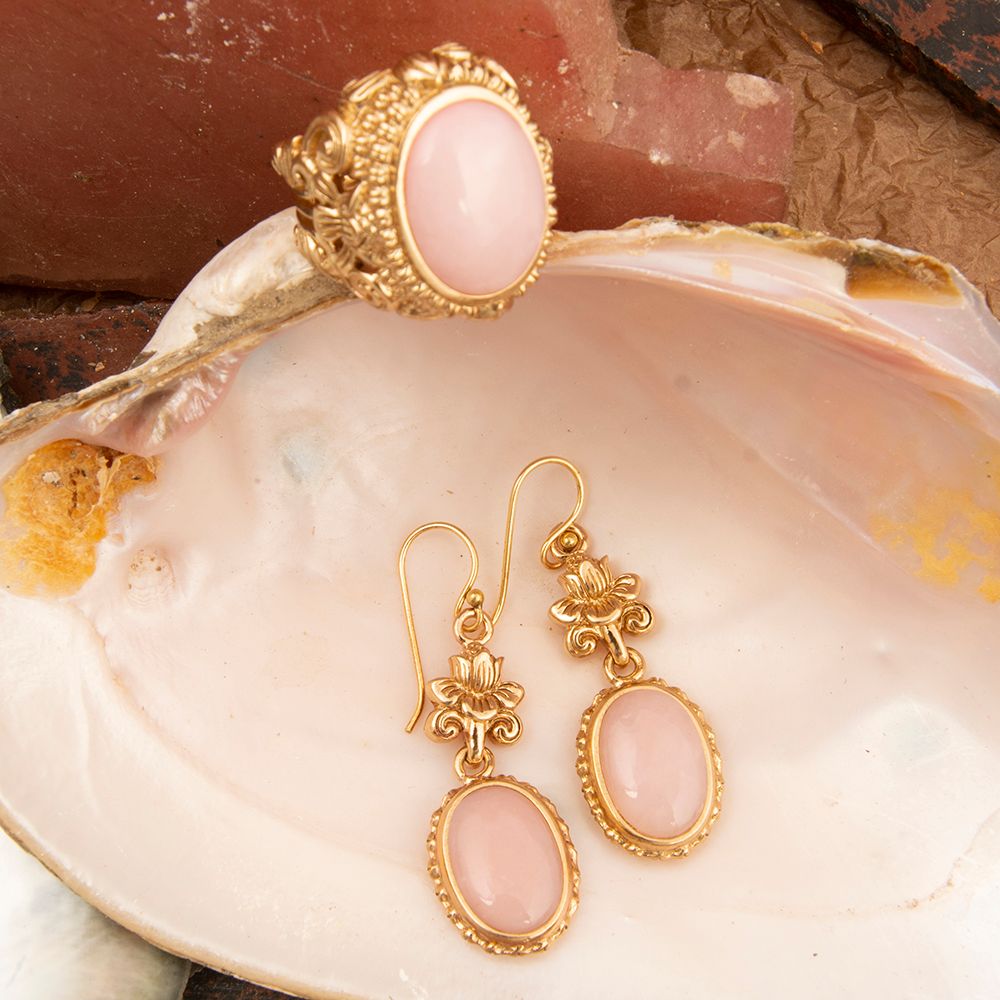 Pink Opal Golden Lotus Drop Earrings - Barse Jewelry