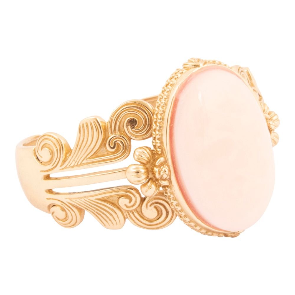 Pink Opal Golden Lotus Statement Golden Cuff Bracelet - Barse Jewelry