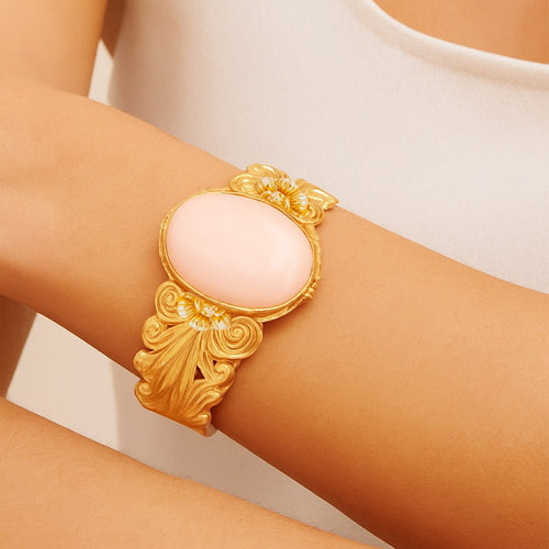Pink Opal Golden Lotus Statement Golden Cuff Bracelet - Barse Jewelry
