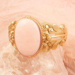 Pink Opal Golden Lotus Statement Golden Cuff Bracelet - Barse Jewelry