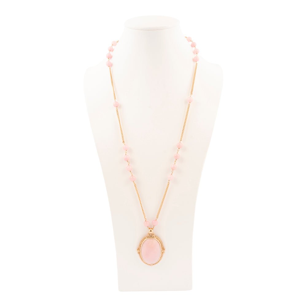 Pink Opal Golden Pendant Chain Necklace - Barse Jewelry