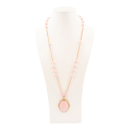 Pink Opal Golden Pendant Chain Necklace - Barse Jewelry