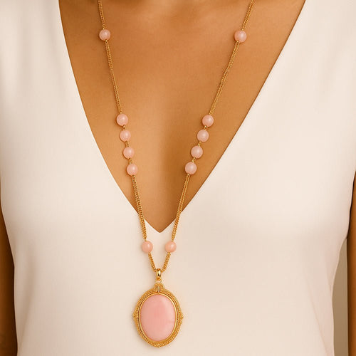 Pink Opal Golden Pendant Chain Necklace - Barse Jewelry