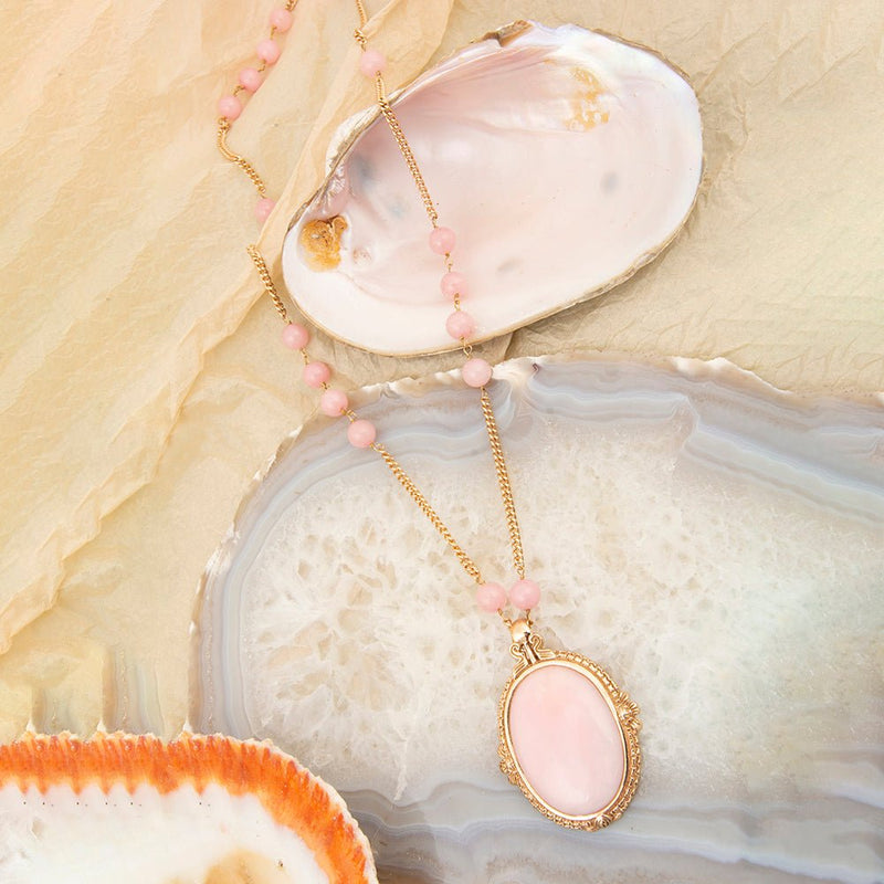 Pink Opal Golden Pendant Chain Necklace - Barse Jewelry