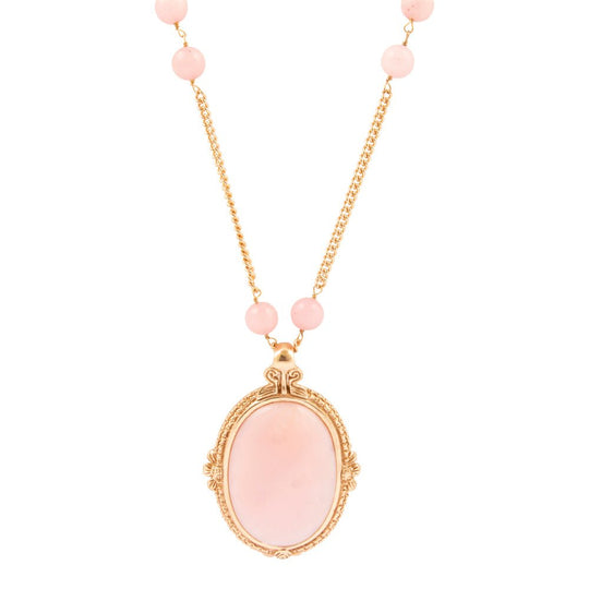 Pink Opal Golden Pendant Chain Necklace
