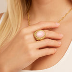 Pink Opal Golden Statement Ring - Barse Jewelry