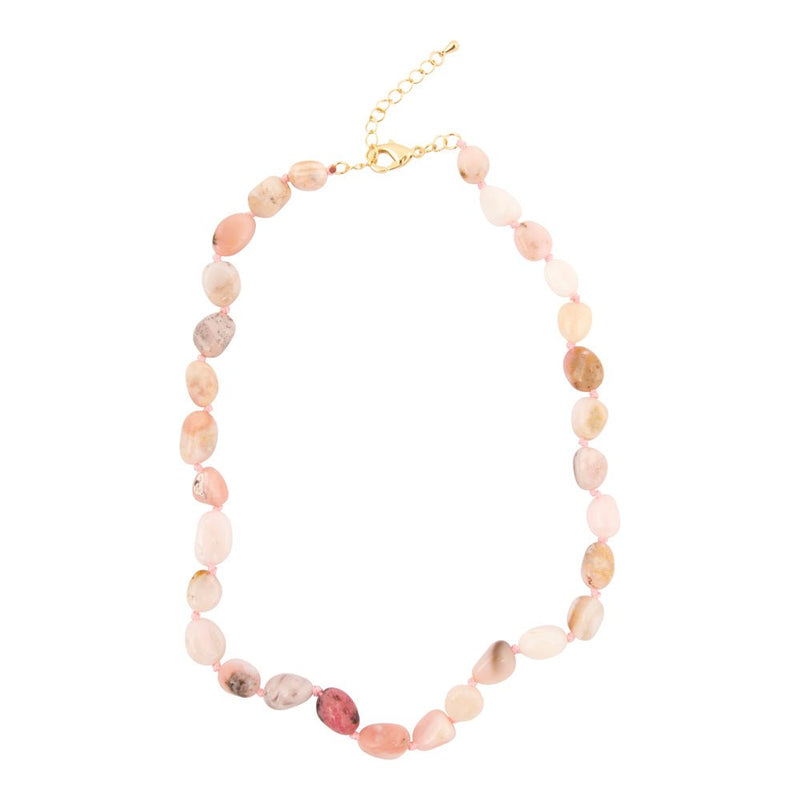 Pink Opal Nugget Knotted Golden Necklace - Barse Jewelry