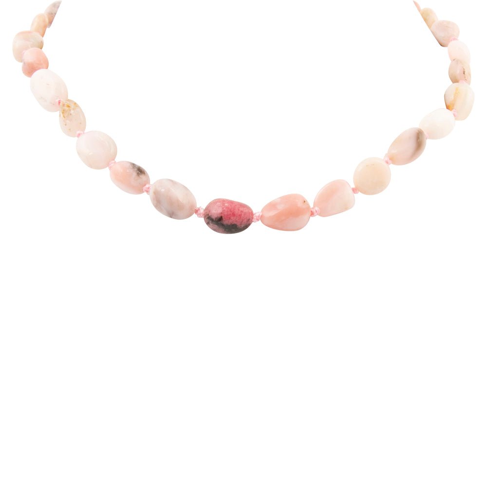 Pink Opal Nugget Knotted Golden Necklace - Barse Jewelry