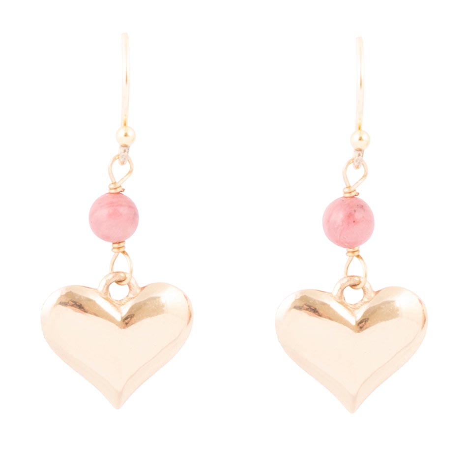 Pink Rhodonite and Golden Bronze Heart Charm Earrings - Barse Jewelry