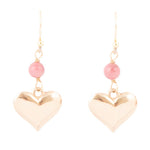 Pink Rhodonite and Golden Bronze Heart Charm Earrings - Barse Jewelry