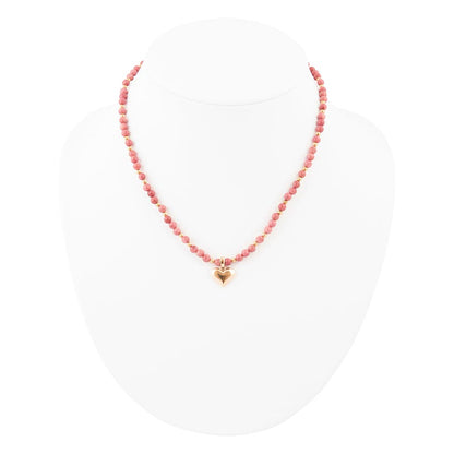 Pink Rhodonite and Golden Bronze Heart Pendant Necklace - Barse Jewelry