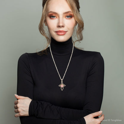 Pink Rhodonite Golden Cross Pendant Necklace - Barse Jewelry