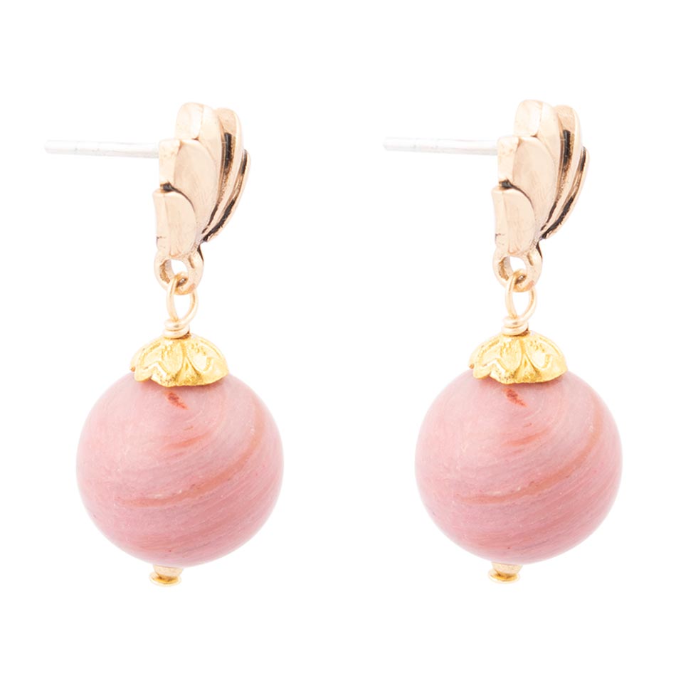 Pink Rhodonite Golden Lotus Drop Earrings - Barse Jewelry