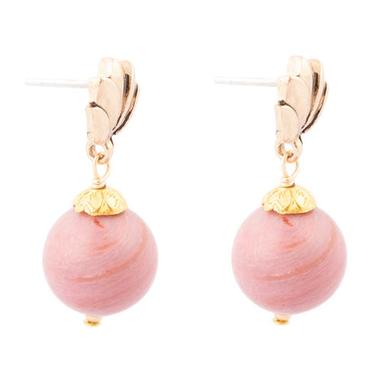 Pink Rhodonite Golden Lotus Drop Earrings - Barse Jewelry