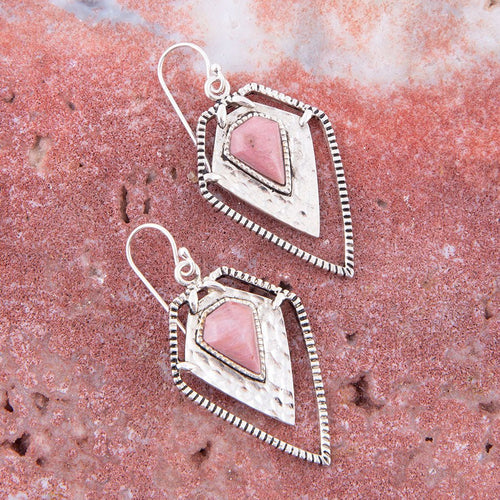 Pink Rhodonite Shield Sterling Silver Drop Earrings - Barse Jewelry