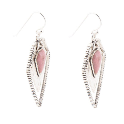 Pink Rhodonite Shield Sterling Silver Drop Earrings - Barse Jewelry