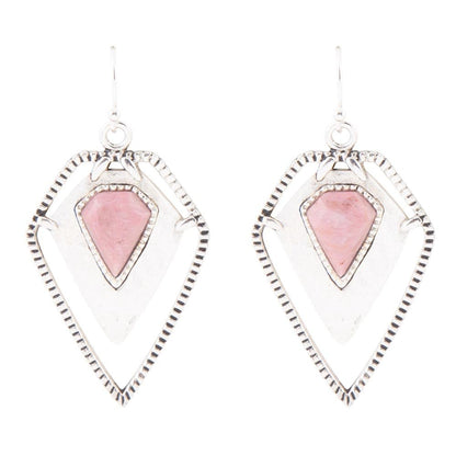 Pink Rhodonite Shield Sterling Silver Drop Earrings - Barse Jewelry