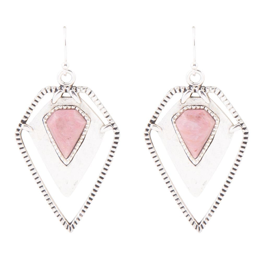Pink Rhodonite Shield Sterling Silver Drop Earrings - Barse Jewelry