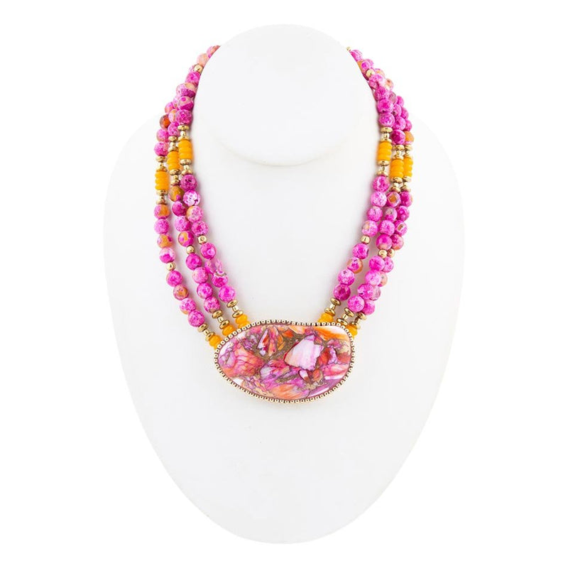 Pink Starburst Shell Statement Golden Necklace - Barse Jewelry