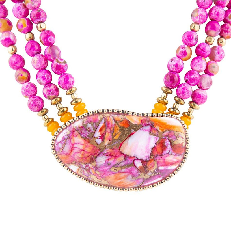 Pink Starburst Shell Statement Golden Necklace - Barse Jewelry