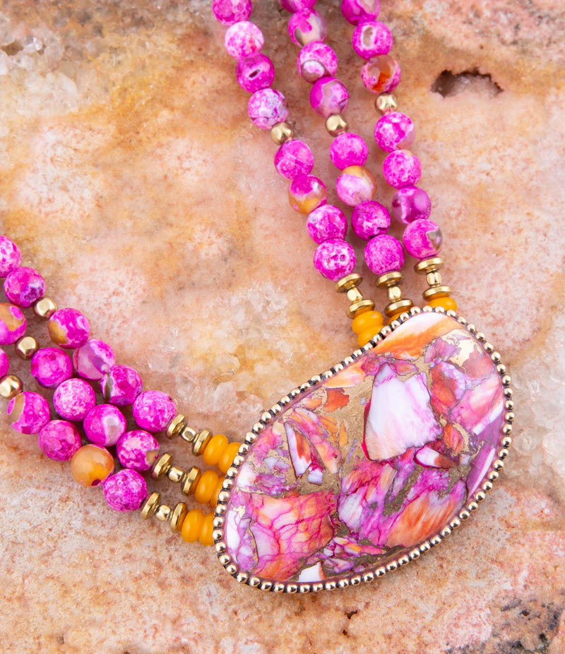 Pink Starburst Shell Statement Golden Necklace - Barse Jewelry