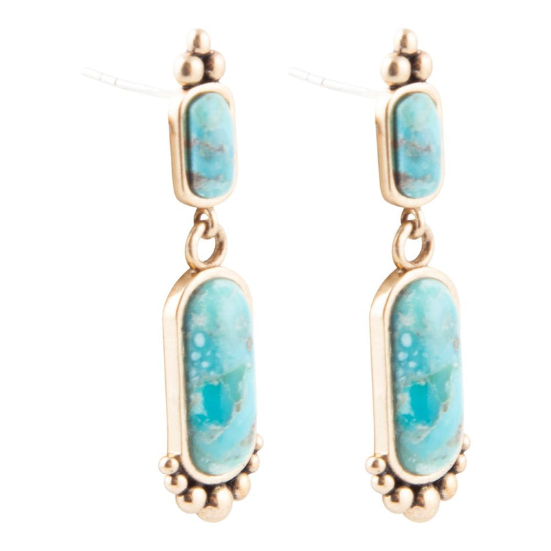 Plateau Blue Turquoise and Golden Earrings - Barse Jewelry