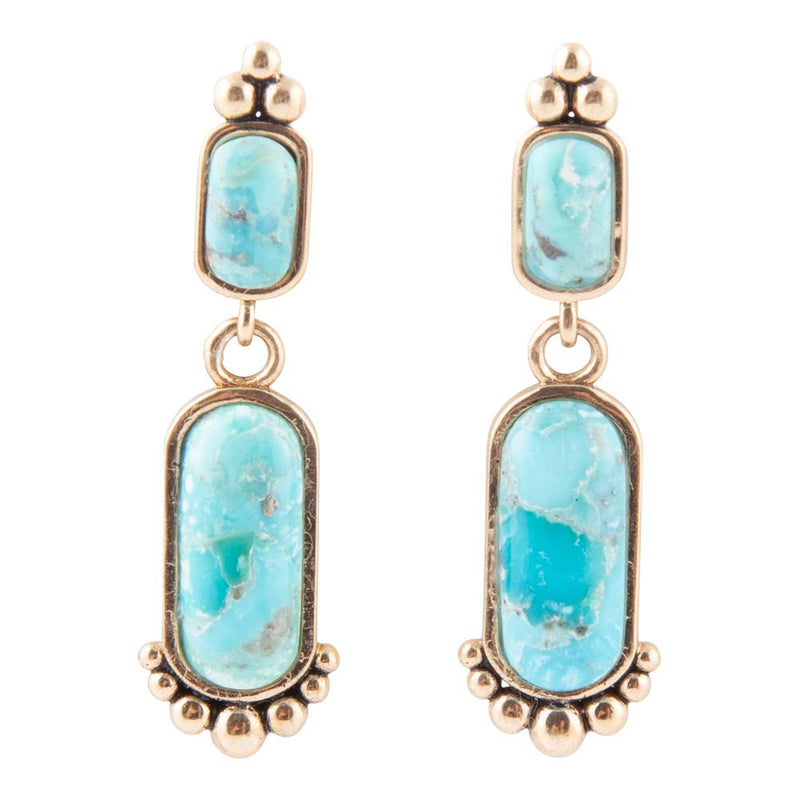 Plateau Blue Turquoise and Golden Earrings - Barse Jewelry
