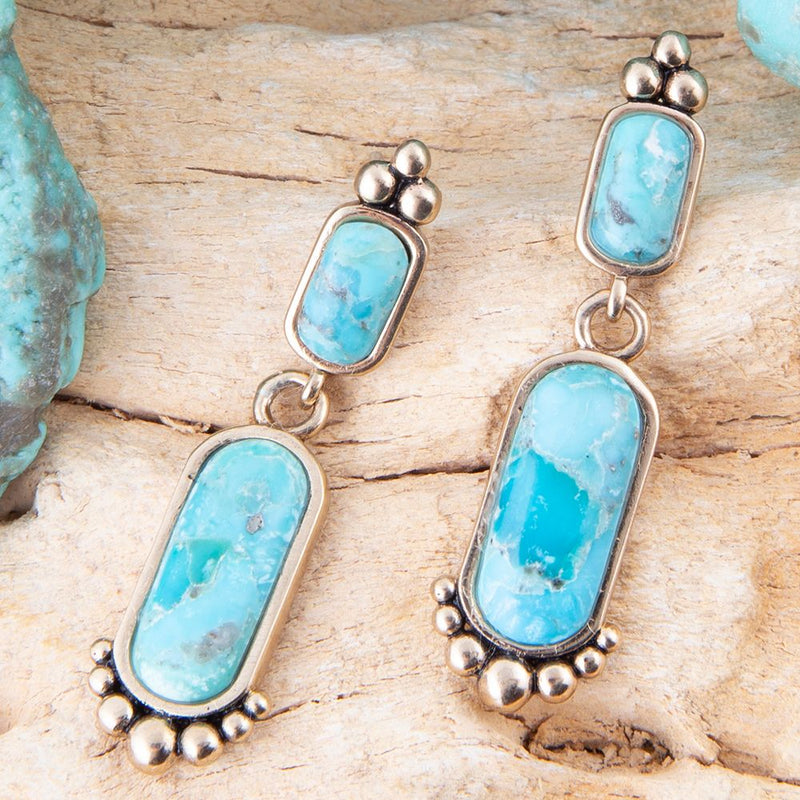 Plateau Blue Turquoise and Golden Earrings - Barse Jewelry