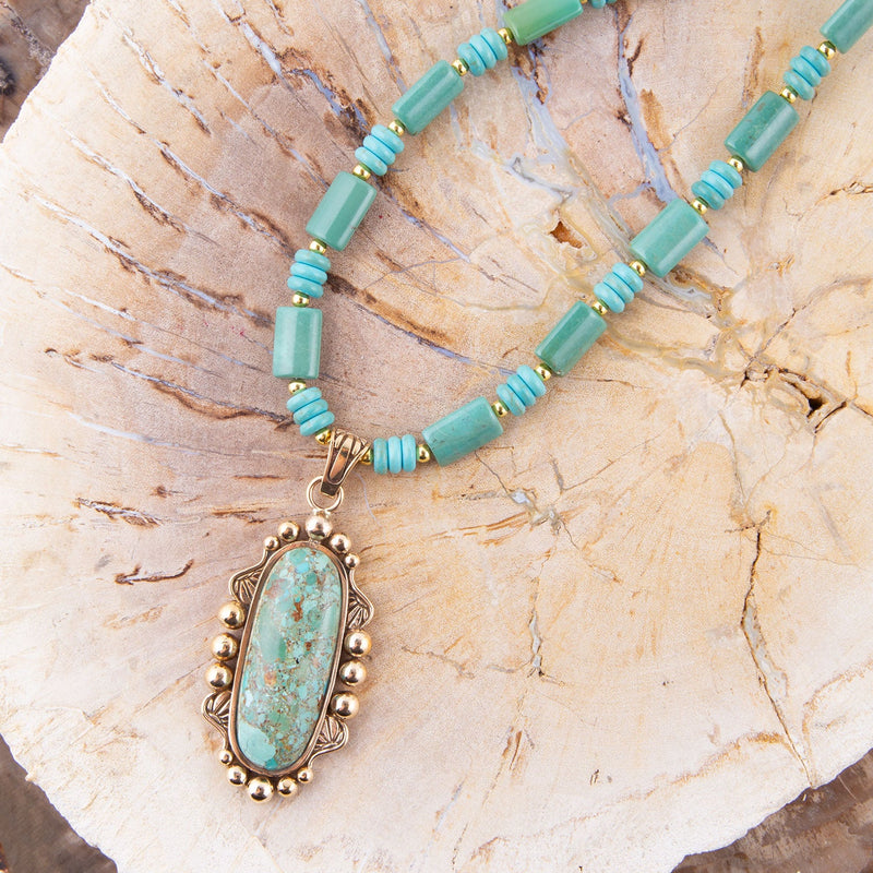 Plateau Blue Turquoise Golden Pendant Necklace - Barse Jewelry