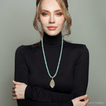 Plateau Blue Turquoise Golden Pendant Necklace - Barse Jewelry
