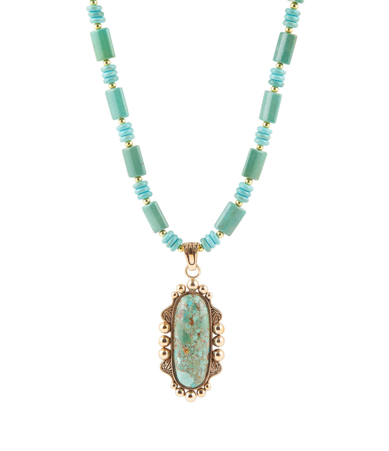 Plateau Blue Turquoise Golden Pendant Necklace - Barse Jewelry