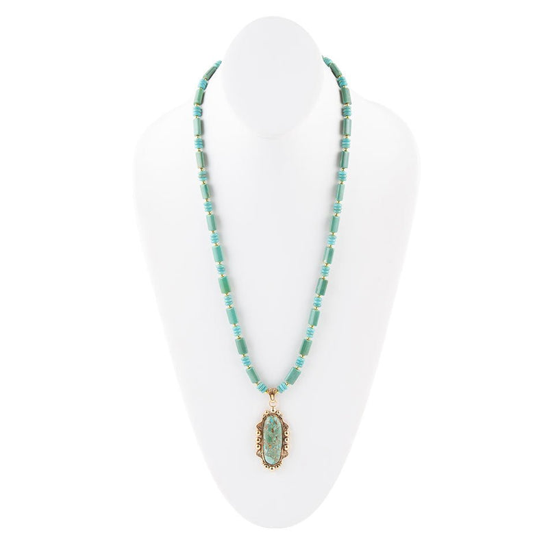 Plateau Blue Turquoise Golden Pendant Necklace - Barse Jewelry