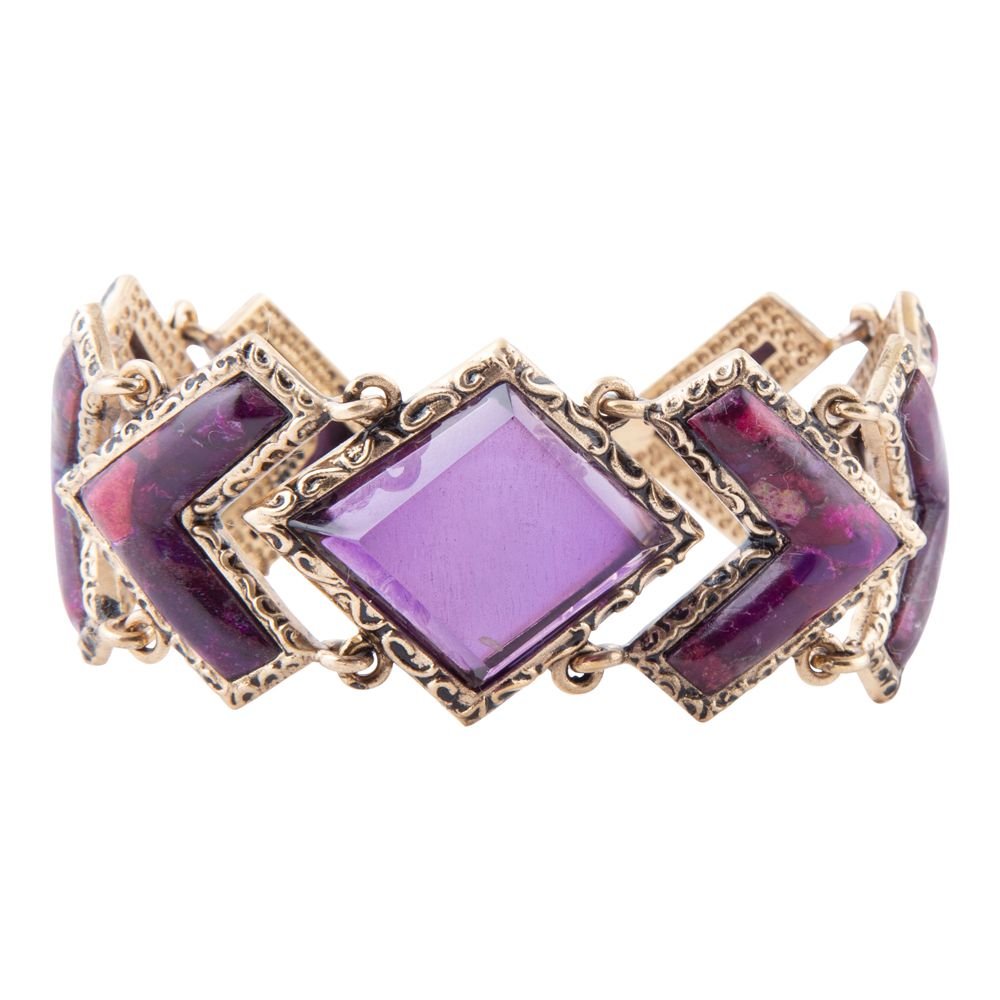 Pointy Purple Turquoise Golden Link Bracelet - Barse Jewelry