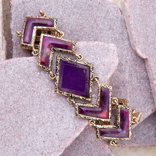 Pointy Purple Turquoise Golden Link Bracelet - Barse Jewelry