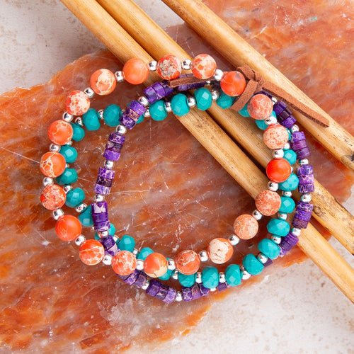 Prescott Blue Magnesite Purple and Orange Bracelet Set - Barse Jewelry
