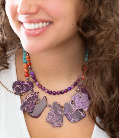 Prescott Blue Magnesite Purple and Orange Statement Necklace - Barse Jewelry