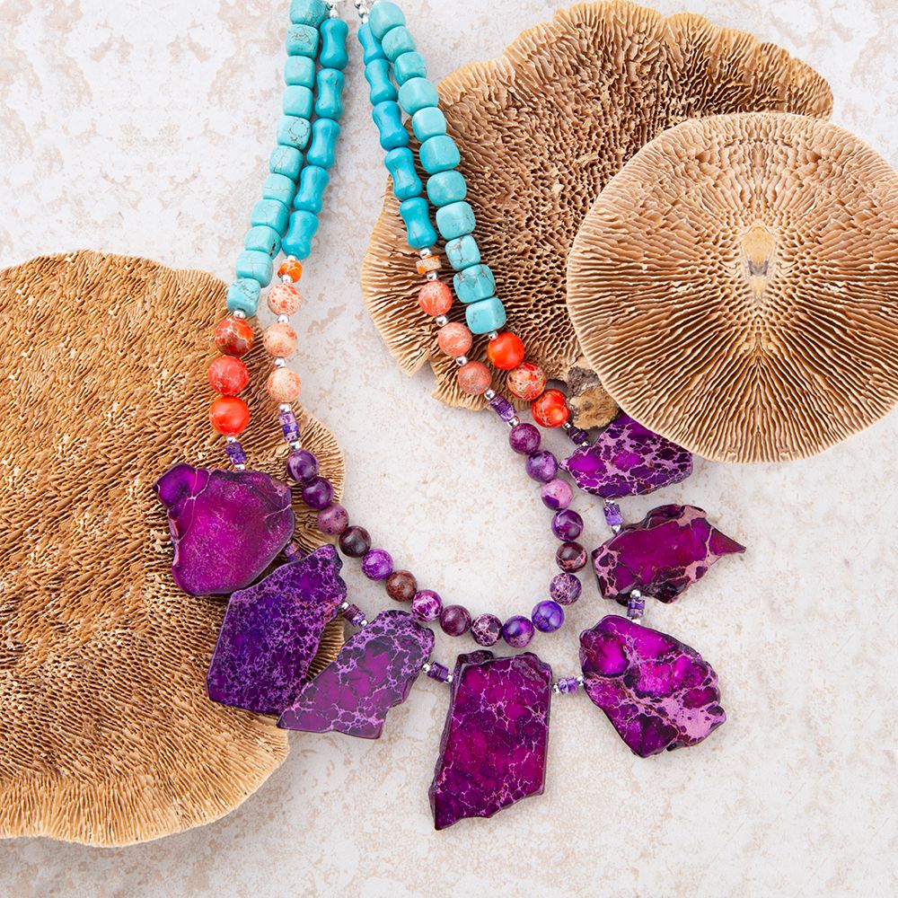Prescott Blue Magnesite Purple and Orange Statement Necklace - Barse Jewelry