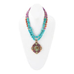 Prescott Blue Turquoise Purple and Orange Statement Pendant Golden Necklace - Barse Jewelry