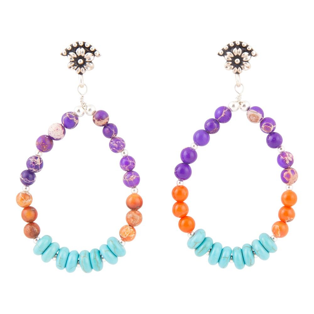 Prescott Blue Turquoise Purple and Orange Sterling Silver Drop Earrings - Barse Jewelry