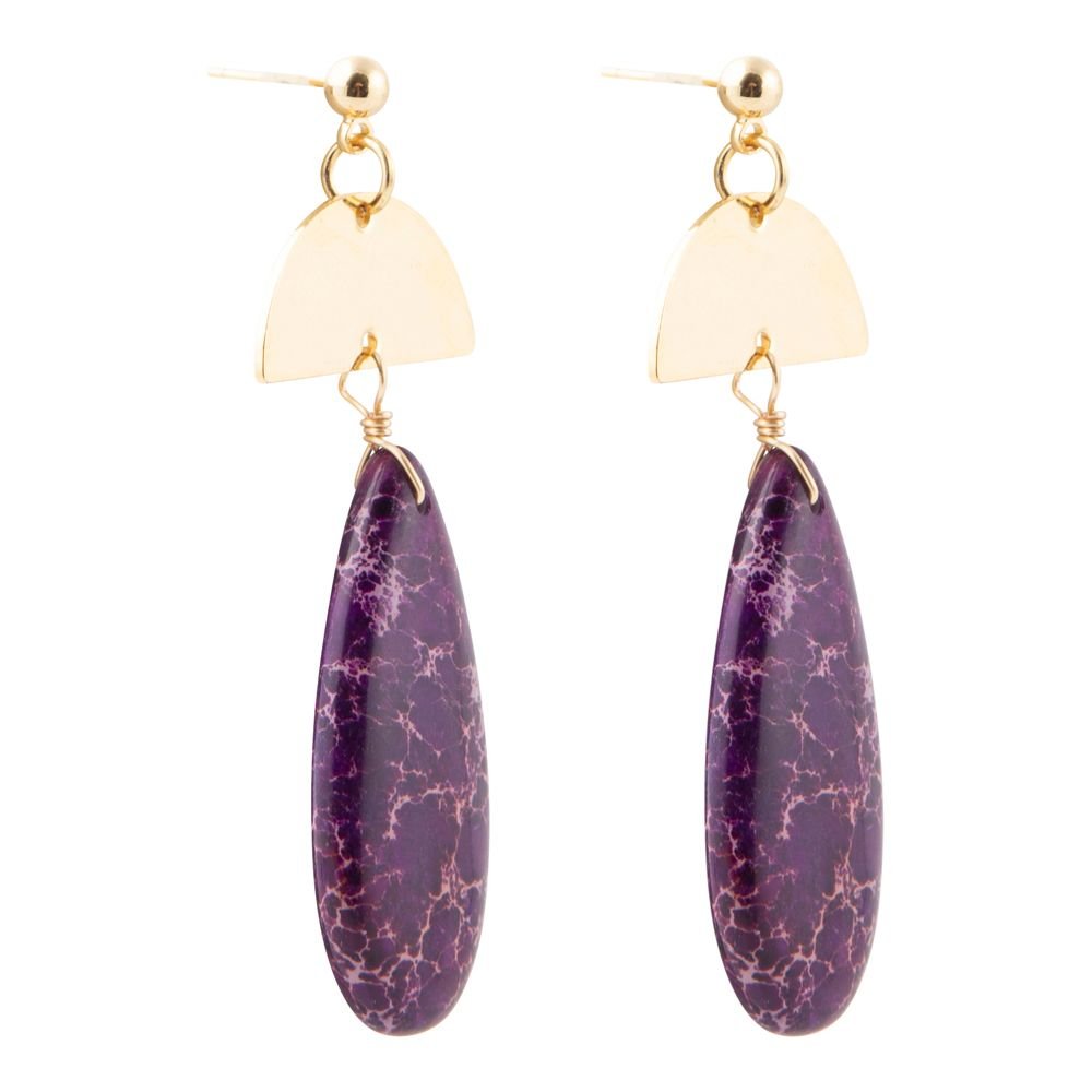 Prescott Purple Jasper Golden Drop Earrings - Barse Jewelry