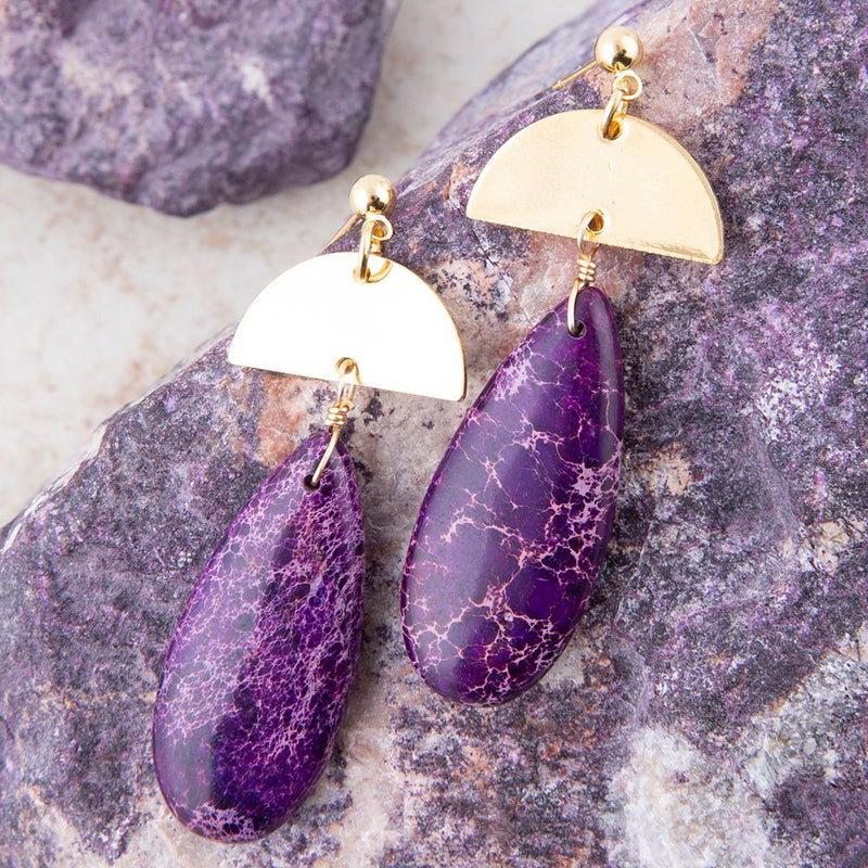 Prescott Purple Jasper Golden Drop Earrings - Barse Jewelry