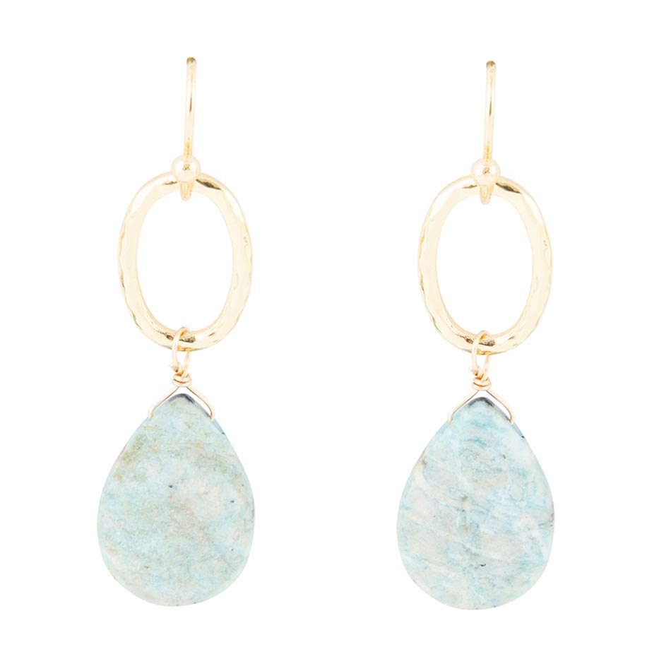 Pretty Drops of Blue Amazonite Golden Drop Earrings - Barse Jewelry